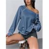 imageWomens Off The Shoulder Sweatshirts Long Sleeve Pullover Tops Trendy Y2k Fall TopsDusty Blue