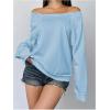imageWomens Off The Shoulder Sweatshirts Long Sleeve Pullover Tops Trendy Y2k Fall TopsLight Blue