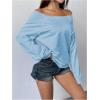 imageWomens Off The Shoulder Sweatshirts Long Sleeve Pullover Tops Trendy Y2k Fall TopsLight Blue