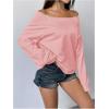 imageWomens Off The Shoulder Sweatshirts Long Sleeve Pullover Tops Trendy Y2k Fall TopsLight Pink