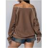imageWomens Off The Shoulder Sweatshirts Long Sleeve Pullover Tops Trendy Y2k Fall TopsPure Brown