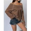 imageWomens Off The Shoulder Sweatshirts Long Sleeve Pullover Tops Trendy Y2k Fall TopsPure Brown