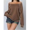 imageWomens Off The Shoulder Sweatshirts Long Sleeve Pullover Tops Trendy Y2k Fall TopsPure Brown