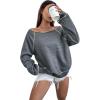 imageWomens Off The Shoulder Sweatshirts Long Sleeve Pullover Tops Trendy Y2k Fall TopsSolid Grey