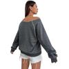 imageWomens Off The Shoulder Sweatshirts Long Sleeve Pullover Tops Trendy Y2k Fall TopsSolid Grey