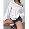 imageWomens Off The Shoulder Sweatshirts Long Sleeve Pullover Tops Trendy Y2k Fall TopsWhite
