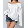 imageWomens Off The Shoulder Sweatshirts Long Sleeve Pullover Tops Trendy Y2k Fall TopsWhite