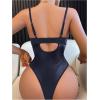 imageWomens PU Lace Up Hollow Out Underwire Corset Lingerie Contrast Lace Sheer Teddy Bodysuit with GarterDeep Blue
