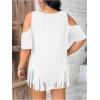 imageWomens Plus Size Fringe Hem V Neck Tops Short Sleeve Cold Shoulder T Shirts TopBeige