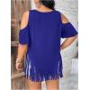 imageWomens Plus Size Fringe Hem V Neck Tops Short Sleeve Cold Shoulder T Shirts TopDeep Blue