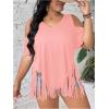 imageWomens Plus Size Fringe Hem V Neck Tops Short Sleeve Cold Shoulder T Shirts TopLight Pink