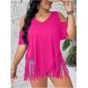 imageWomens Plus Size Fringe Hem V Neck Tops Short Sleeve Cold Shoulder T Shirts TopRed