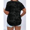 imageWomens Plus Size Tops Short Sleeve Camo Tee Loose Fit Half Button V Neck Tees ShirtsBlack