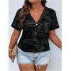 imageWomens Plus Size Tops Short Sleeve Camo Tee Loose Fit Half Button V Neck Tees ShirtsBlack