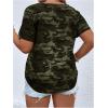 imageWomens Plus Size Tops Short Sleeve Camo Tee Loose Fit Half Button V Neck Tees ShirtsGreen