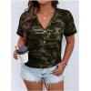 imageWomens Plus Size Tops Short Sleeve Camo Tee Loose Fit Half Button V Neck Tees ShirtsGreen
