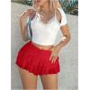imageWomens Ruffle Ruched Skirts Tiered Layer Elastic Streetwear Mini Skirt Y2K Coquette Low Waist Flared Short SkirtsRed