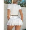 imageWomens Ruffle Ruched Skirts Tiered Layer Elastic Streetwear Mini Skirt Y2K Coquette Low Waist Flared Short SkirtsWhite