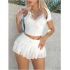 imageWomens Ruffle Ruched Skirts Tiered Layer Elastic Streetwear Mini Skirt Y2K Coquette Low Waist Flared Short SkirtsWhite