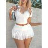 imageWomens Ruffle Ruched Skirts Tiered Layer Elastic Streetwear Mini Skirt Y2K Coquette Low Waist Flared Short SkirtsWhite
