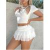 imageWomens Ruffle Ruched Skirts Tiered Layer Elastic Streetwear Mini Skirt Y2K Coquette Low Waist Flared Short SkirtsWhite