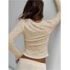 imageWomens Sexy Mesh Sheer Tops Long Sleeve Button Down Crop Tops Slim Fit Streetwear Y2K Tee Going Out T ShirtApricot