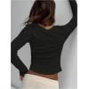 imageWomens Sexy Mesh Sheer Tops Long Sleeve Button Down Crop Tops Slim Fit Streetwear Y2K Tee Going Out T ShirtBlack