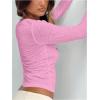 imageWomens Sexy Mesh Sheer Tops Long Sleeve Button Down Crop Tops Slim Fit Streetwear Y2K Tee Going Out T ShirtLight Pink