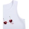imageWomens Sleeveless Ribbed Knit Tank Top Graphic Print Crew Neck Tee Shirt Casual Slim Fit Crop TopsCherry White