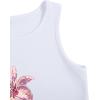 imageWomens Sleeveless Ribbed Knit Tank Top Graphic Print Crew Neck Tee Shirt Casual Slim Fit Crop TopsFloral White