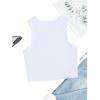 imageWomens Sleeveless Ribbed Knit Tank Top Graphic Print Crew Neck Tee Shirt Casual Slim Fit Crop TopsWave White