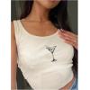 imageWomens Sleeveless Ribbed Knit Tank Top Graphic Print Crew Neck Tee Shirt Casual Slim Fit Crop TopsWhite