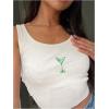 imageWomens Sleeveless Ribbed Knit Tank Top Graphic Print Crew Neck Tee Shirt Casual Slim Fit Crop TopsWhite and Green