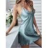 imageWomens Spaghetti Strap Backless Silk Nightgown Criss Cross Satin Slip Dress Soft Mini Sleep DressDusty Blue