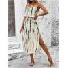 imageWomens Spaghetti Strap Tie Dye Cami Dress Scoop Neck Split Thigh Midi Dresses Knot Front Sun DressesBlue