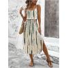 imageWomens Spaghetti Strap Tie Dye Cami Dress Scoop Neck Split Thigh Midi Dresses Knot Front Sun DressesBlue