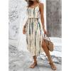 imageWomens Spaghetti Strap Tie Dye Cami Dress Scoop Neck Split Thigh Midi Dresses Knot Front Sun DressesBlue