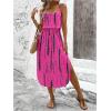 imageWomens Spaghetti Strap Tie Dye Cami Dress Scoop Neck Split Thigh Midi Dresses Knot Front Sun DressesHot Pink