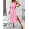 imageWomens Spaghetti Strap Tie Dye Cami Dress Scoop Neck Split Thigh Midi Dresses Knot Front Sun DressesPink