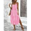 imageWomens Spaghetti Strap Tie Dye Cami Dress Scoop Neck Split Thigh Midi Dresses Knot Front Sun DressesPink