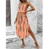 imageWomens Spaghetti Strap Tie Dye Cami Dress Scoop Neck Split Thigh Midi Dresses Knot Front Sun DressesPink and Black
