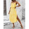 imageWomens Spaghetti Strap Tie Dye Cami Dress Scoop Neck Split Thigh Midi Dresses Knot Front Sun DressesPure Yellow