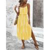 imageWomens Spaghetti Strap Tie Dye Cami Dress Scoop Neck Split Thigh Midi Dresses Knot Front Sun DressesPure Yellow