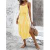imageWomens Spaghetti Strap Tie Dye Cami Dress Scoop Neck Split Thigh Midi Dresses Knot Front Sun DressesPure Yellow