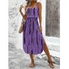 imageWomens Spaghetti Strap Tie Dye Cami Dress Scoop Neck Split Thigh Midi Dresses Knot Front Sun DressesPurple