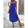 imageWomens Spaghetti Strap Tie Dye Cami Dress Scoop Neck Split Thigh Midi Dresses Knot Front Sun DressesRoyal Blue