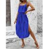 imageWomens Spaghetti Strap Tie Dye Cami Dress Scoop Neck Split Thigh Midi Dresses Knot Front Sun DressesRoyal Blue