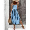 imageWomens Spaghetti Strap Tie Dye Cami Dress Scoop Neck Split Thigh Midi Dresses Knot Front Sun DressesSky Blue