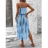 imageWomens Spaghetti Strap Tie Dye Cami Dress Scoop Neck Split Thigh Midi Dresses Knot Front Sun DressesSky Blue