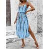 imageWomens Spaghetti Strap Tie Dye Cami Dress Scoop Neck Split Thigh Midi Dresses Knot Front Sun DressesSky Blue